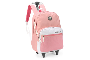 MOCHILA LUXCEL COM RODAS ROSA E BRANCA UN