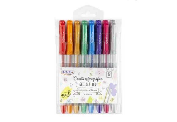 CANETA ESFEROGRÃFICA GEL GLITTER 1.0MM CORES SORTIDAS - BLISTER C/ 8UN