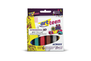 TINTA DIMENSIONAL 3D METALICA ACRILEX CX 6 UNI